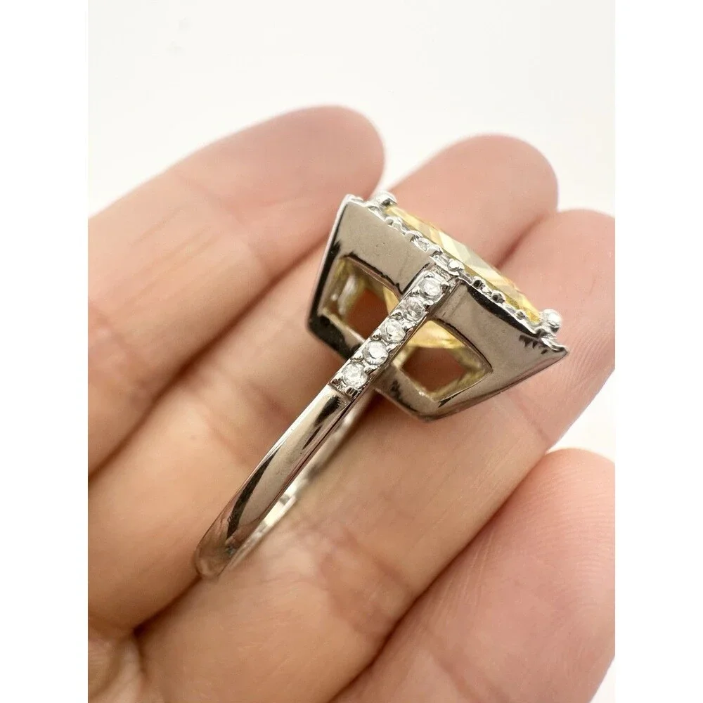 E.pearl 925 Sterling Silver Simulated Canary Diamond Cocktail Ring Size 6.75